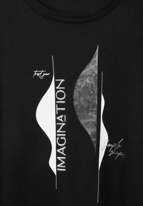 T-Shirt mit Partprint - Black