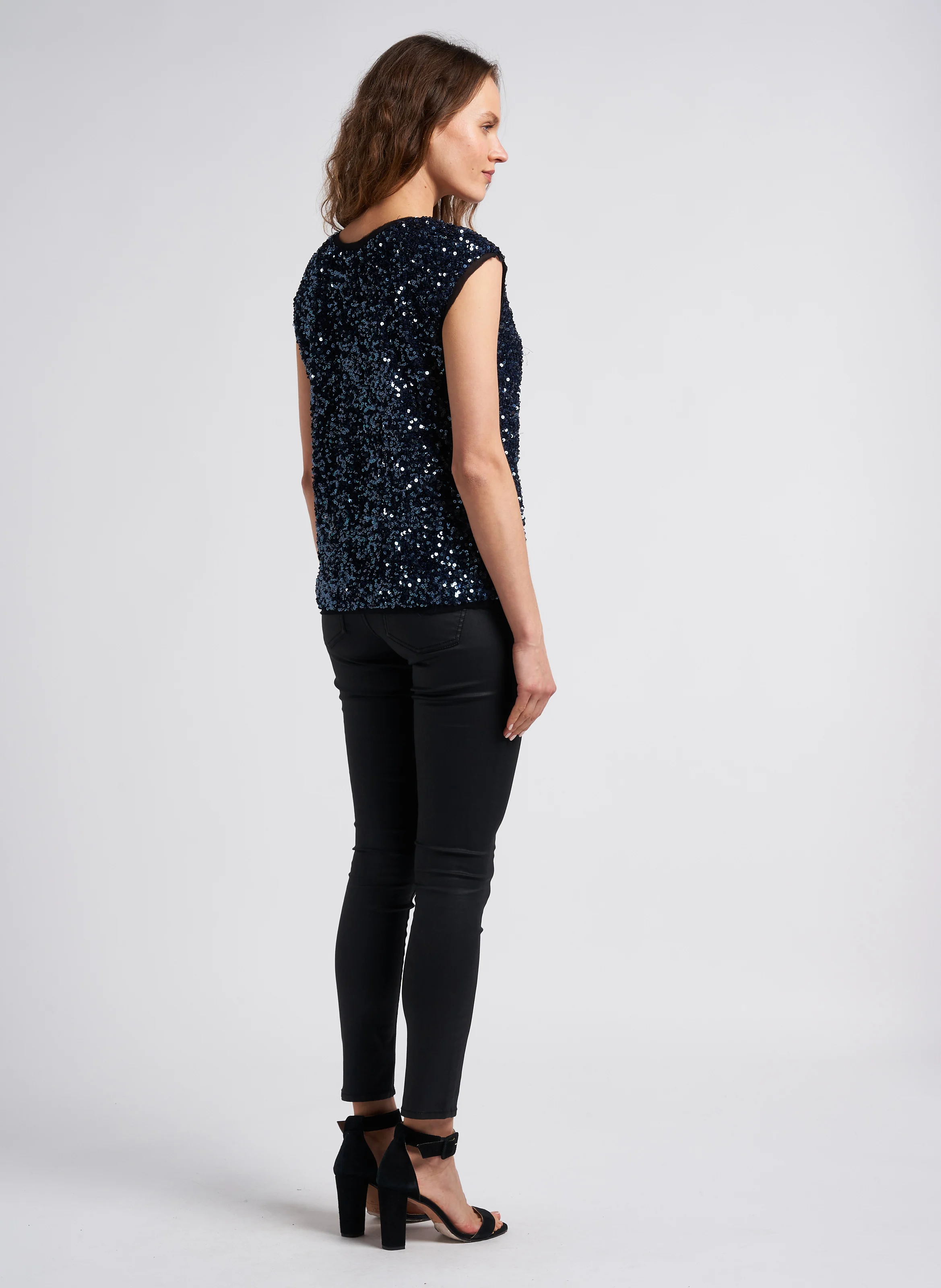 Jean enduit skinny taille haute en coton mélangé | Noir