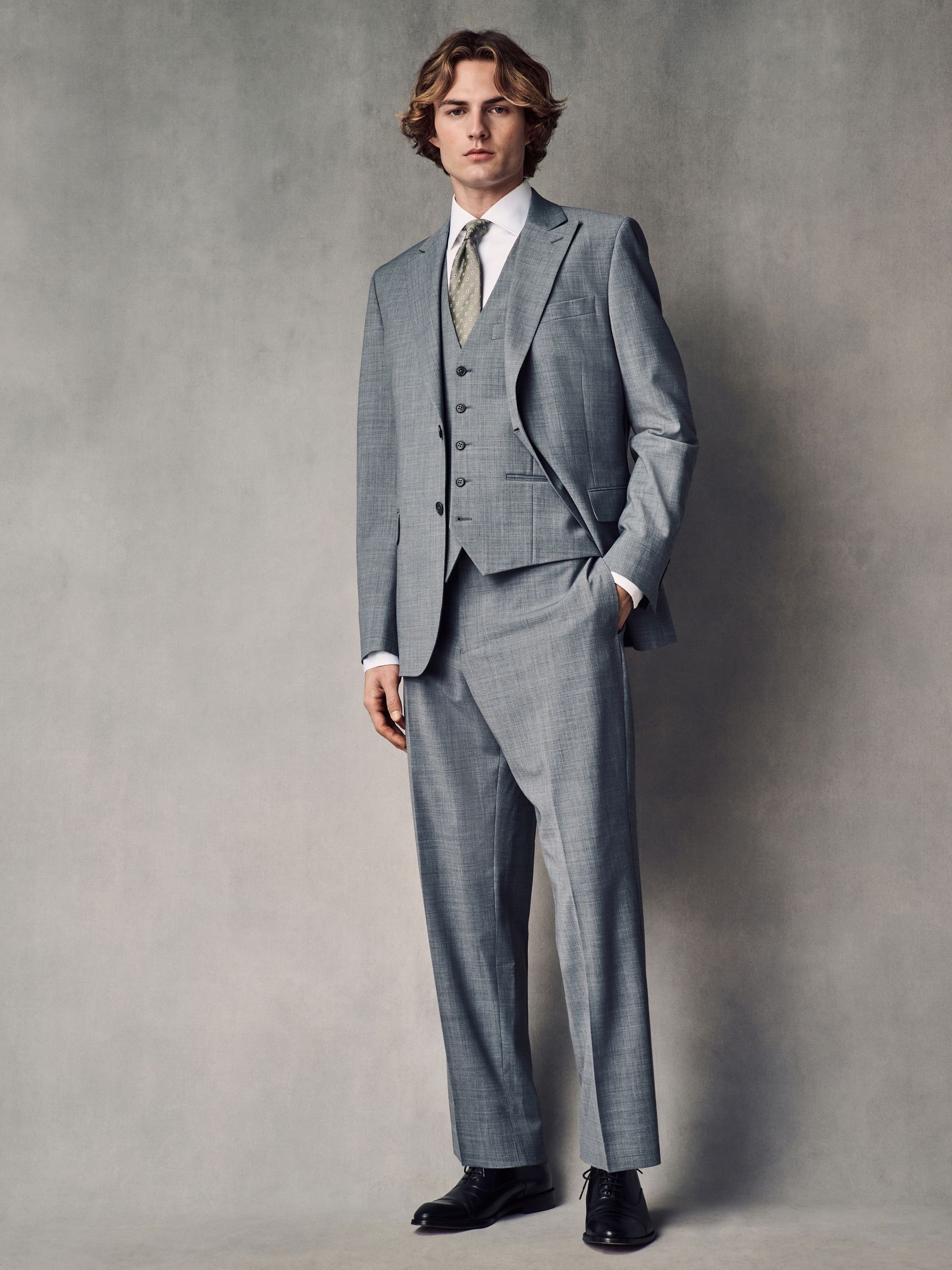 Grijs - Regular Fit Wool Blend Motionflex Waistcoat