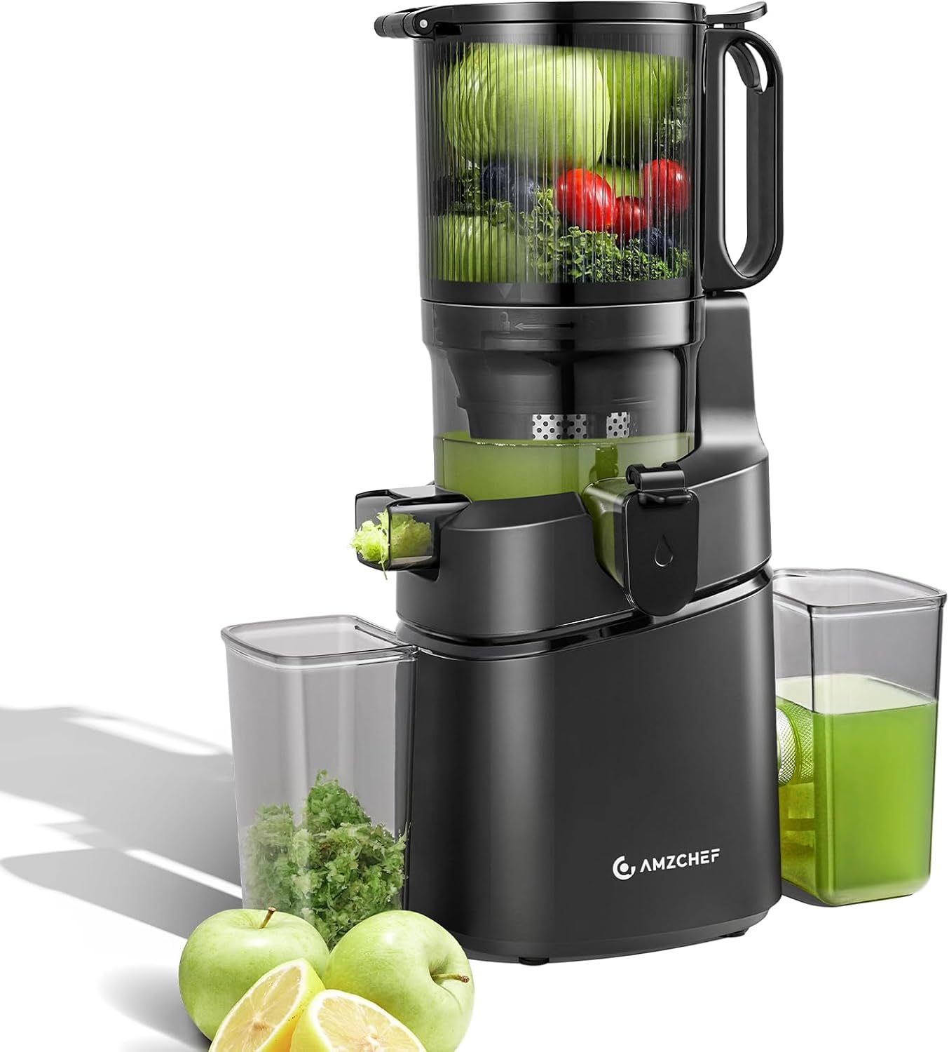 AMZCHEF 250W Automatischer All-In-One Entsafter, 145MM Öffnung und 1,8L entsafter für Gemüse und Obst, Entsafter Slow Juicer Testsieger mit Dreifachem Filter - Schwarz