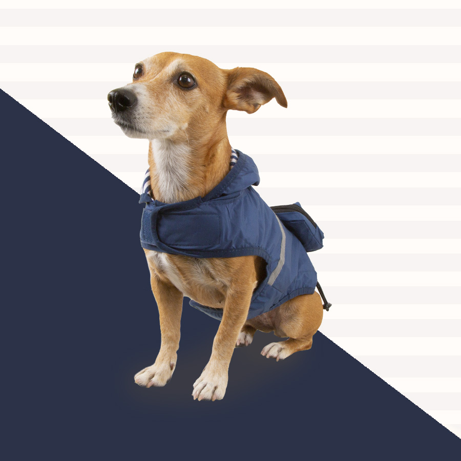Casaco impermeável para cães Outech com bolso, azul marinho