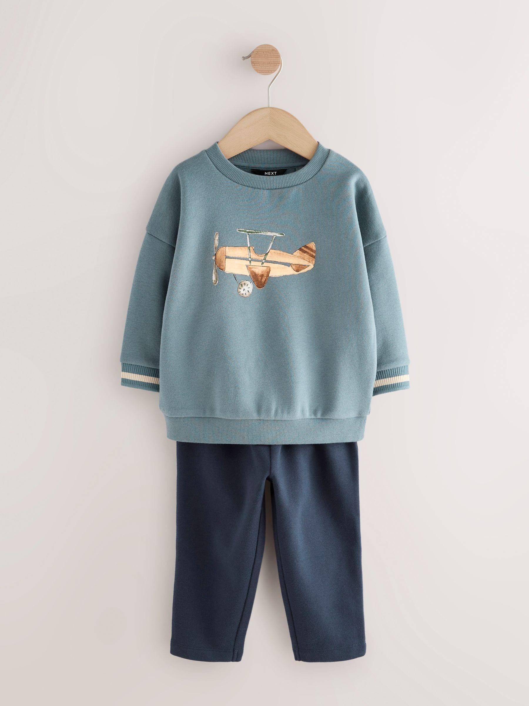Blauw met vliegtuig - Set met sweatshirt en joggingbroek (3mnd -7jr)