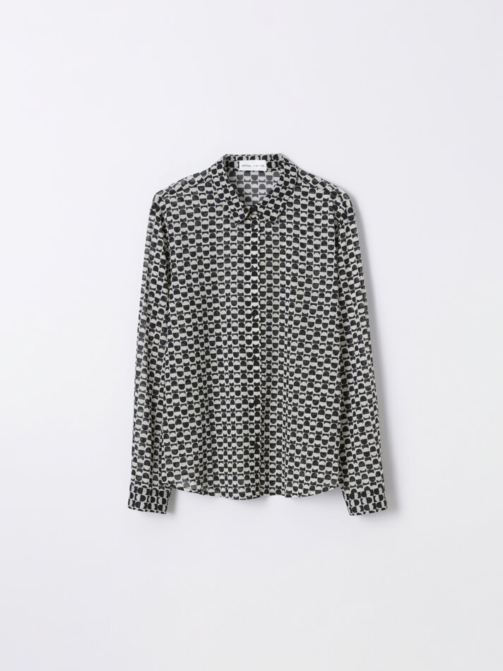 Camisa fluida de manga comprida - Branca/preta
