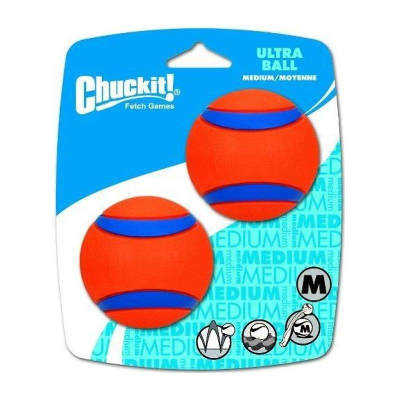 Ultra ball de chuckit!, le balle résistante et polyvalente pour chien, 2 balles en caoutchouc ø 6.5 cm