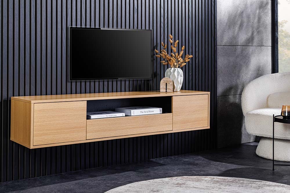 Hängendes TV-Board LOFT 150cm natur schwarz fünf Fächer mit Schublade