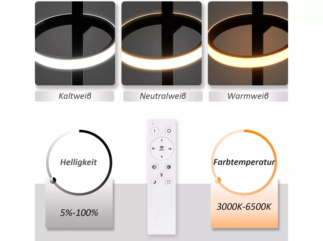 NETTLIFE Suspension LED Moderne Noir Diam.106CM Anneau Design Dimmable avec Télécommande 42W Métal Hauteur Réglable pour Salle à Manger Salon