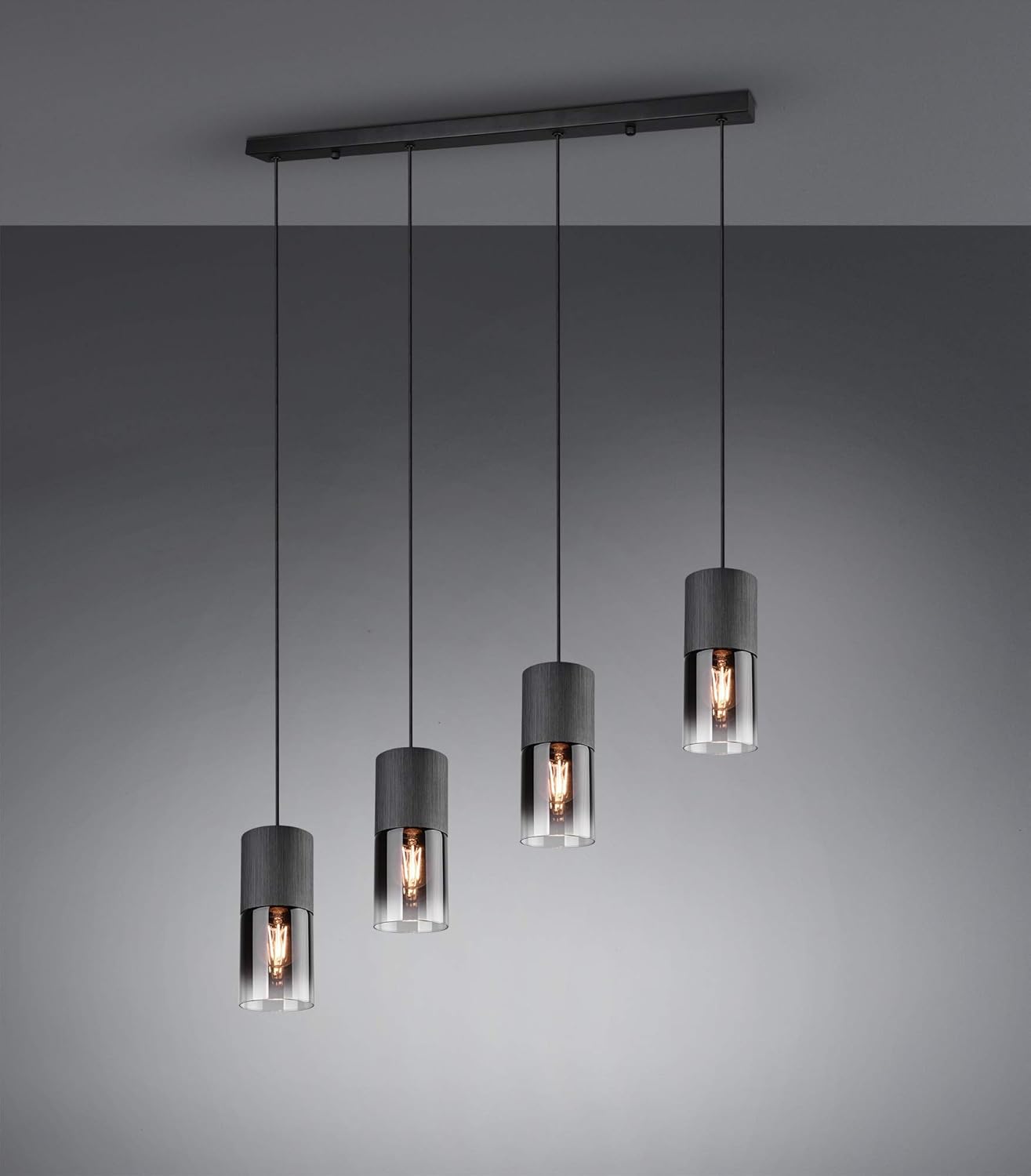 Trio Leuchten Pendelleuchte Robin 310600432, Metall Schwarz matt, Glas rauchfarbig, exkl. 4x E27, Schwarz Matt/Rauchfarbig