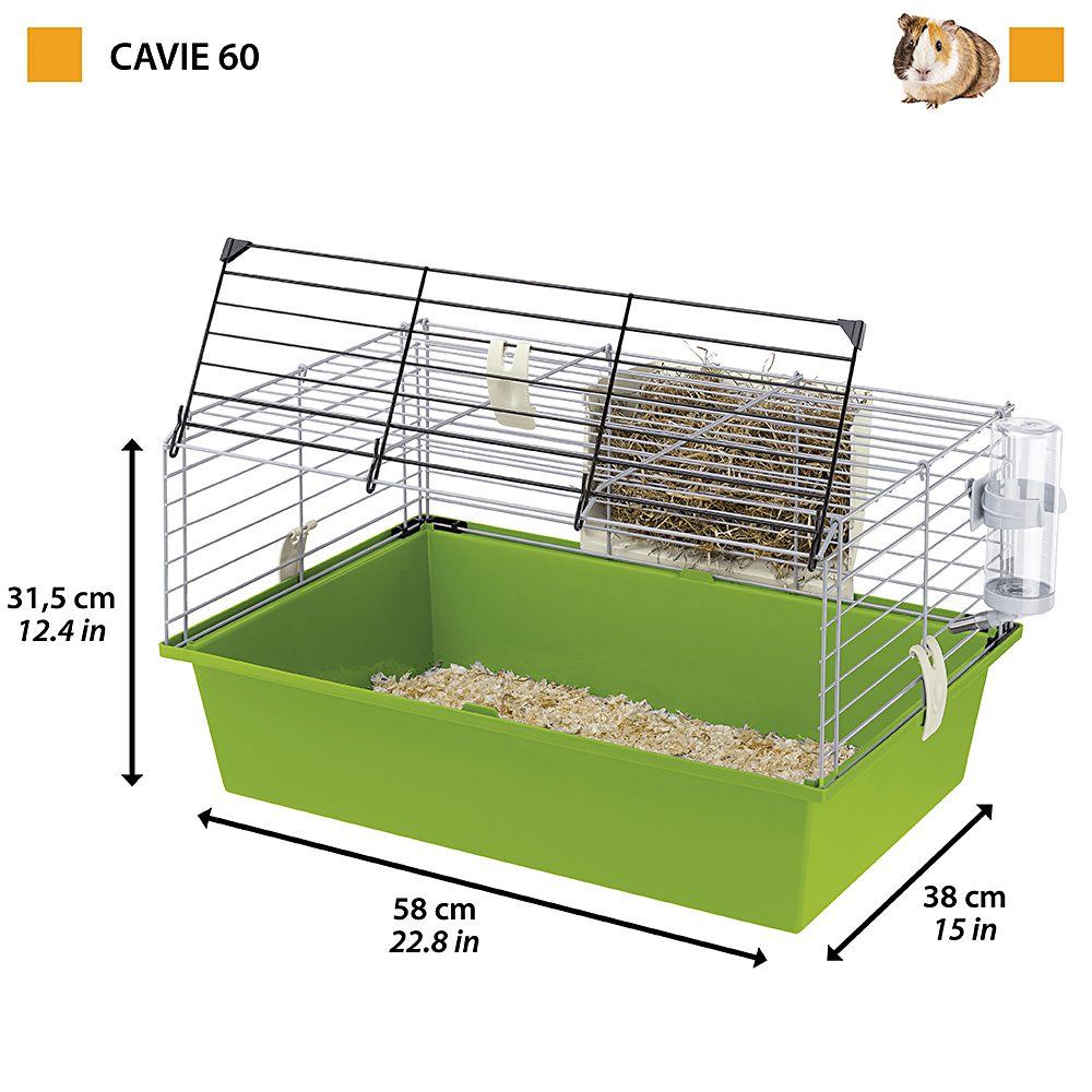 Ferplast cavie 60 cage pour rongeurs pour cochons d'inde, cochons d'inde, en métal, accessoires inclus : mangeoire, abreuvoir.
