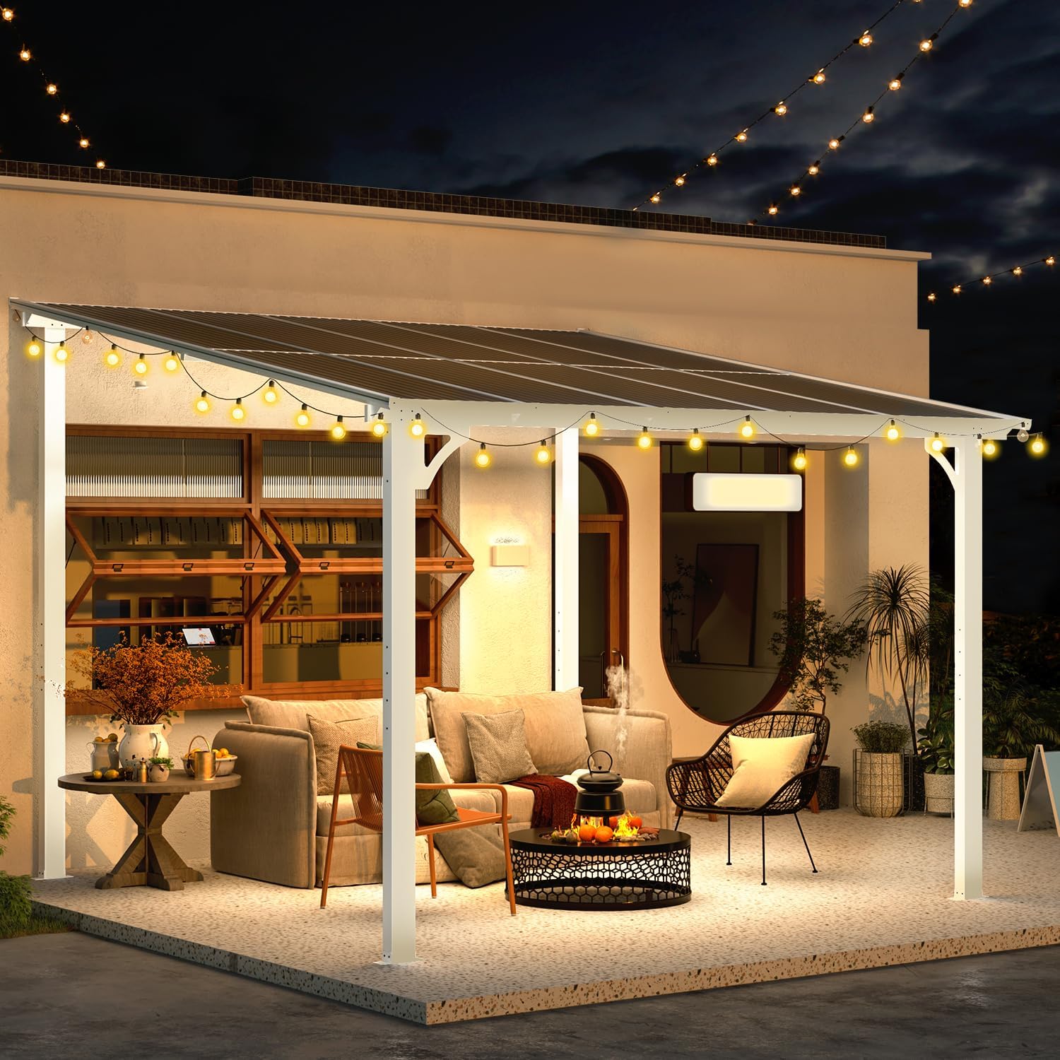 UNIONLINE 3x3m Wandgestellter Gartenpavillon – Markdown! Metall Pavillon für Terrasse, Veranda, Hinterhof, Weiß, PVC-Dach