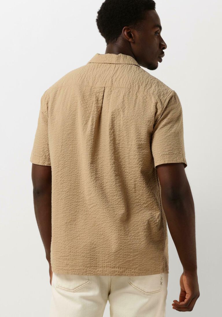 ANERKJENDT camel anerkjendt casual overhemd akleo s/s seersucker shirt