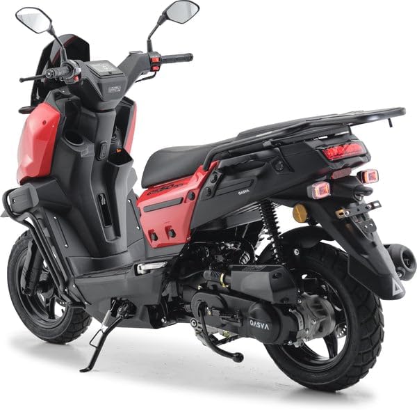 Burnout | QS50 GS Motorroller 50 ccm, motorisiert, Adventure-Design, EFI Euro 5, LED-Licht, USB, 12-Zoll, Scheibenbremsen, 6.8 L Tank, CoC, PKW-Alternative – Rot – 45 km/h