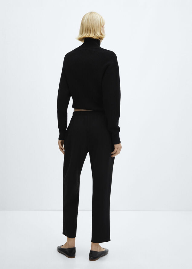 MANGO Flowy straight-fit trousers with bo Black