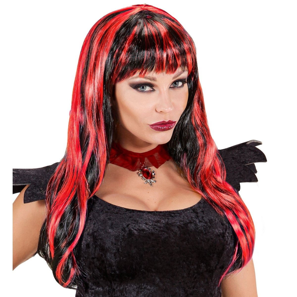 Halloween Pruik Rood Zwart