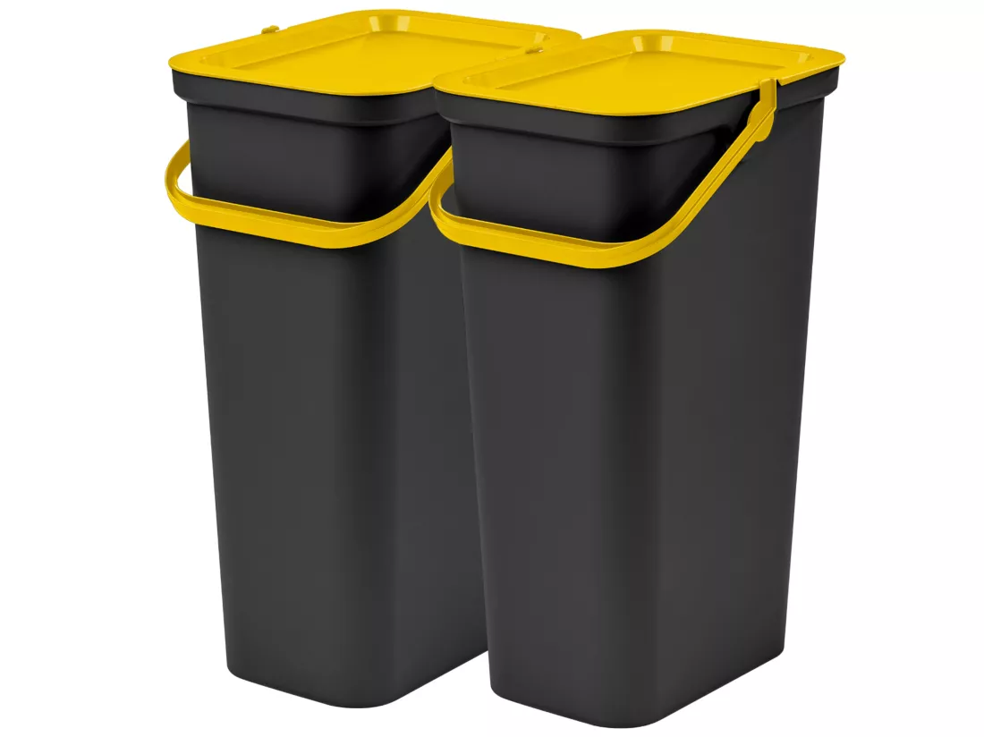 Set de 2 poubelles 25L ambre et noir avec poignée
