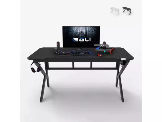 Bureau gamer ergonomique 120x60 cm carbone porte casque gobelet TOTU