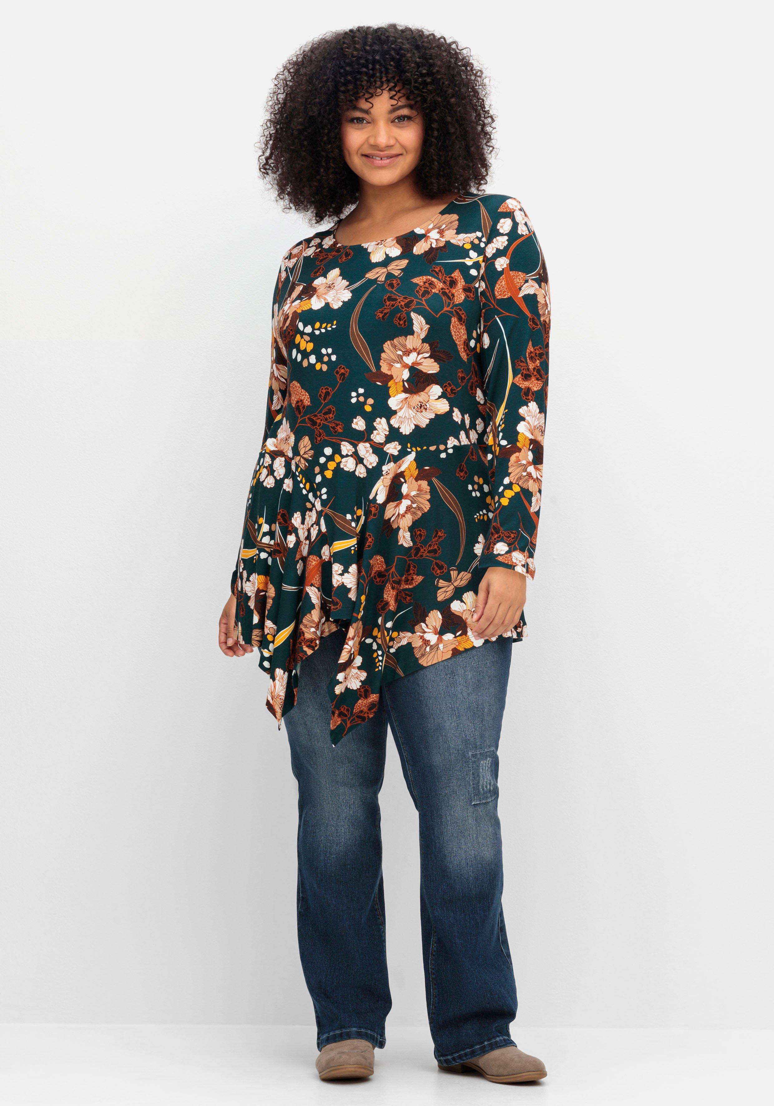 Longshirt in A-Linie, mit floralem Alloverdruck