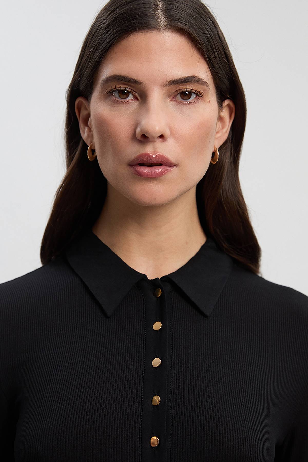 KarenMillen Robe Maxi Chemise à Col Boutonnée en Viscose Côtelée Petite Taille
