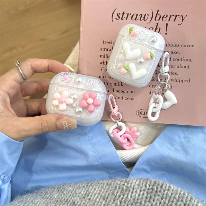 Tondephiry - AirPods-hoesje met bloemenapplicatie voor AirPods 1/2 generatie, Pro, Pro 2, 3e generatie