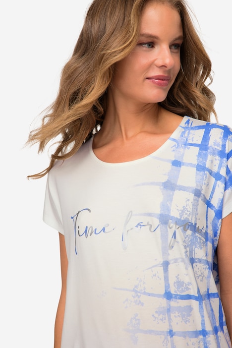 T-Shirt, oversized, Karoverlauf, Rundhals, Halbarm