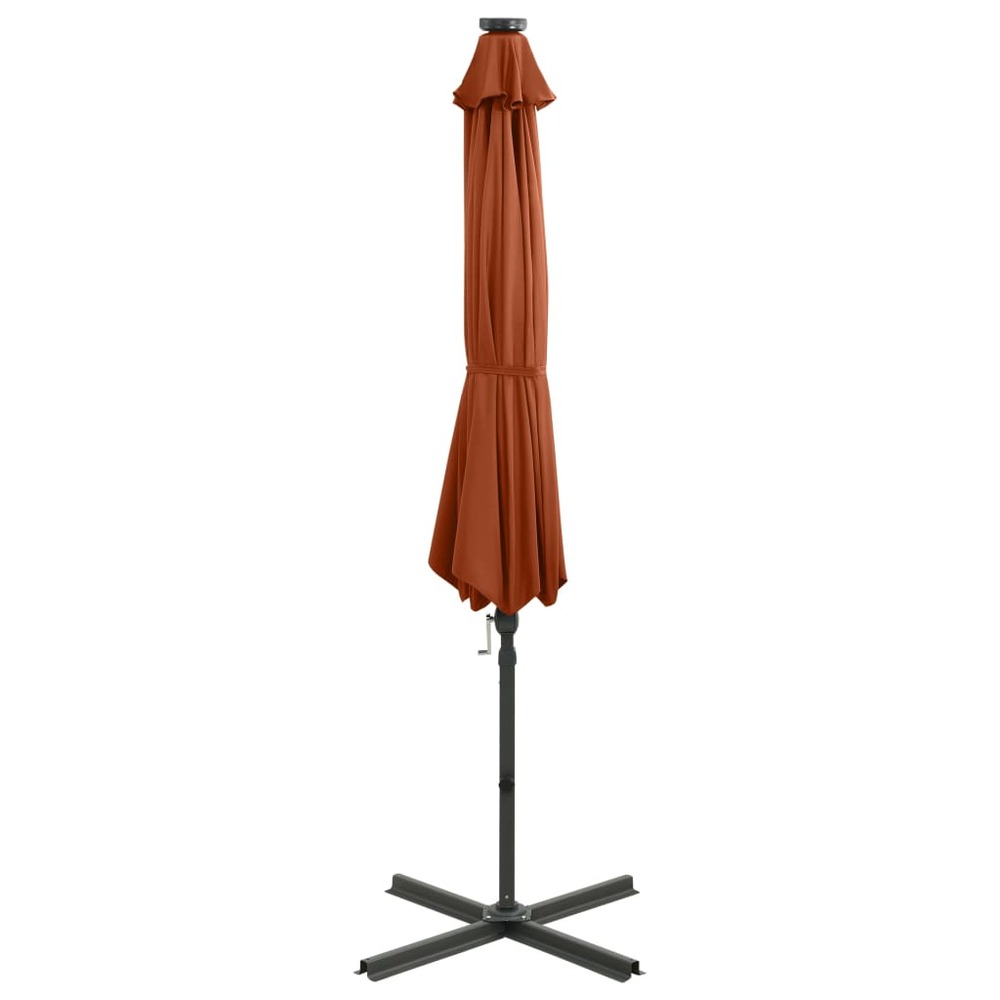 Parasol meuble de jardin déporté avec mât et lumières led 300 cm orange