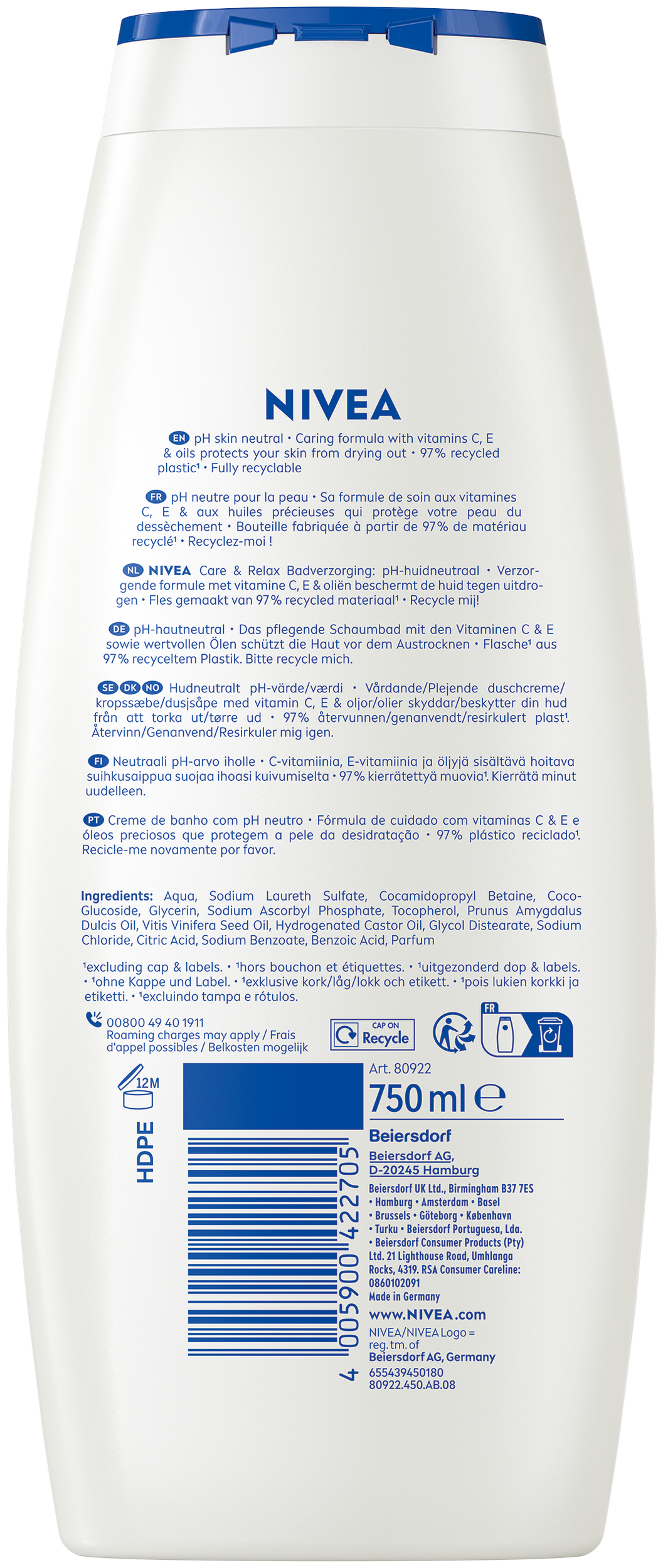 Nivea Pflegebad<br>750 ml, Flasche, Care & Relax (n)