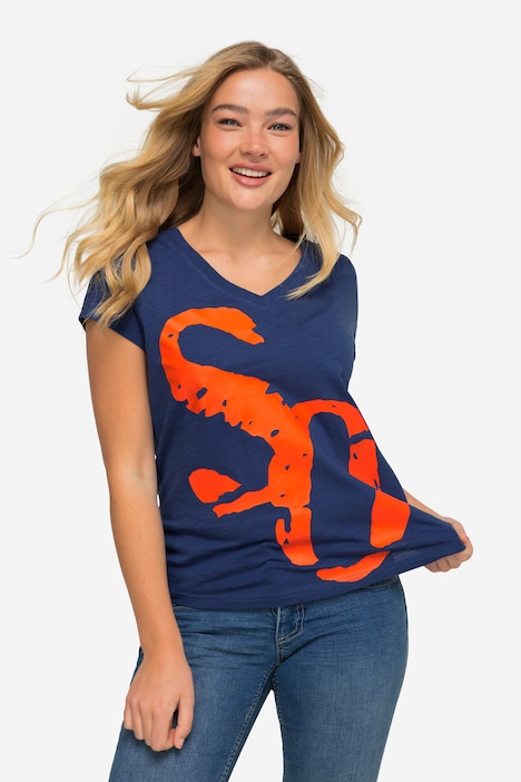 T-Shirt, Print, V-Ausschnitt, Halbarm, OEKO-TEX