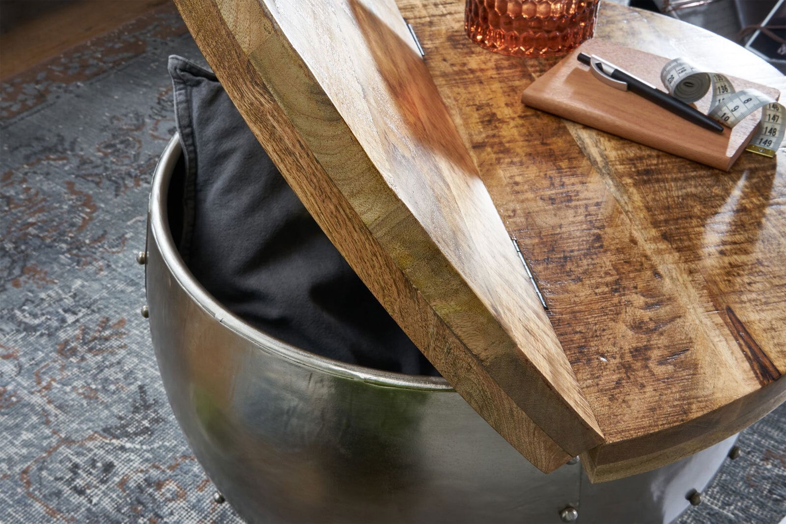 Couchtisch rund Ø 60 cm Silberfarbig/ Mango massiv