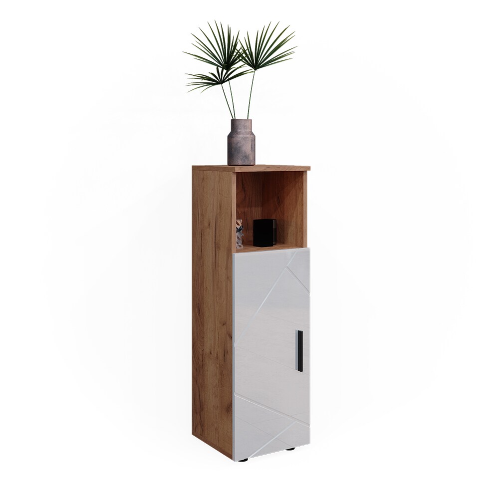 Vicco Midischrank Badschrank Badezimmermöbel Irma Eiche Weiß Hochglanz modern 30x95 cm Badezimmer Schrank Badkommode Badmöbel Fach Tür