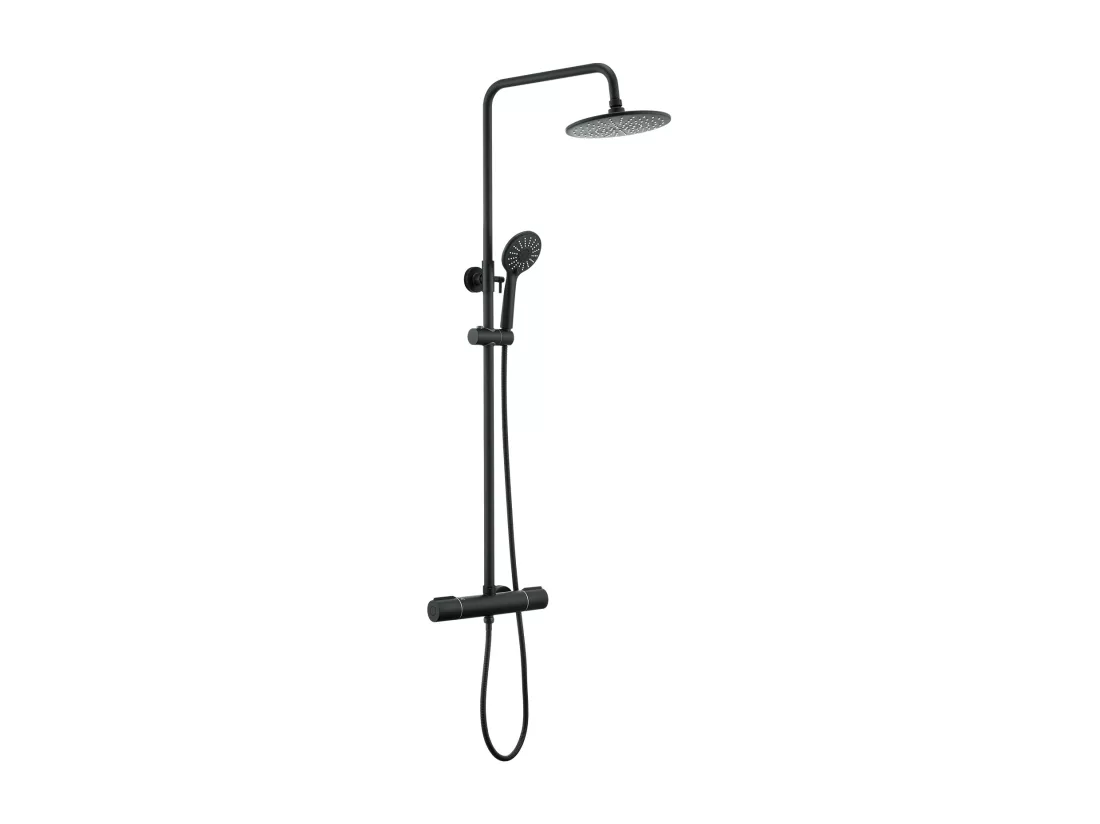 AURALUM MAX Colonne DoucheThermostatique Noir avec Mitigeur,Systeme Douche Thermostatique 38°C,Réglable Hauteur avec Douchette 3 Jets et Pluie 22.5mm