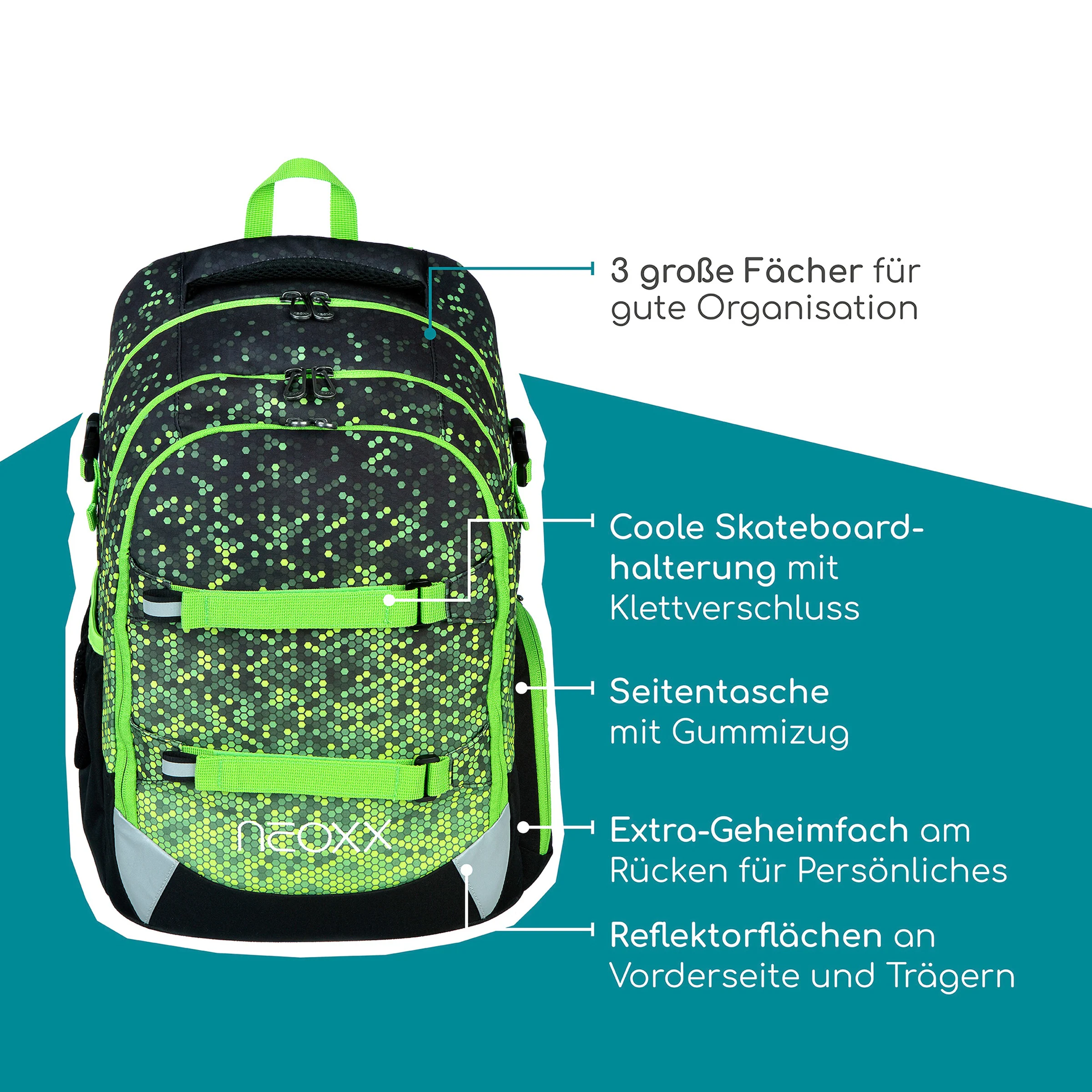 neoxx Schulranzen Active Pro schwarz/grün - Pixel in my mind