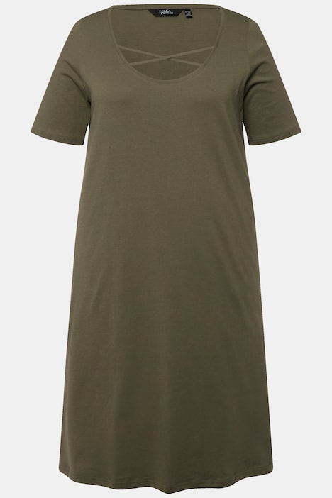 Jerseykleid, Zierbänder, A-Linie, Rundhals, Halbarm