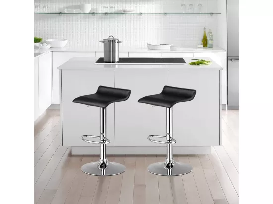Tabouret de Bar Lot de 2, Chaise Bar, Hauteur Réglable, Chaise Bar Cuisine en Cuir PU, Rotatif sur 360°, Repose-Pieds, Cadre en Acier (Noir)