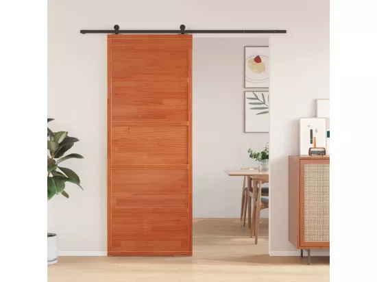 Porte de grange marron cire 80x208 cm bois massif de pin