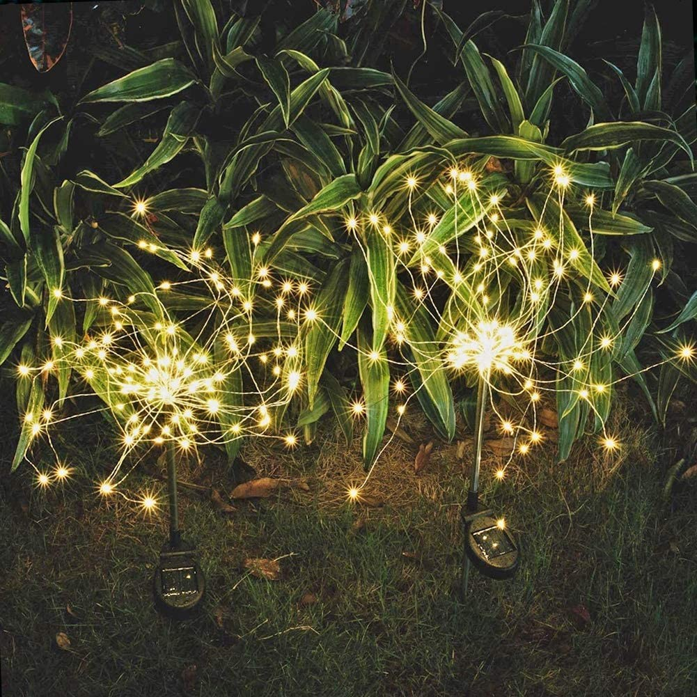 120 LED's Solar Lampe Outdoor Gartenleuchte Feuerwerk Rasen Beleuchtung Laterne Wasserfest (IP65) - Warmweiss