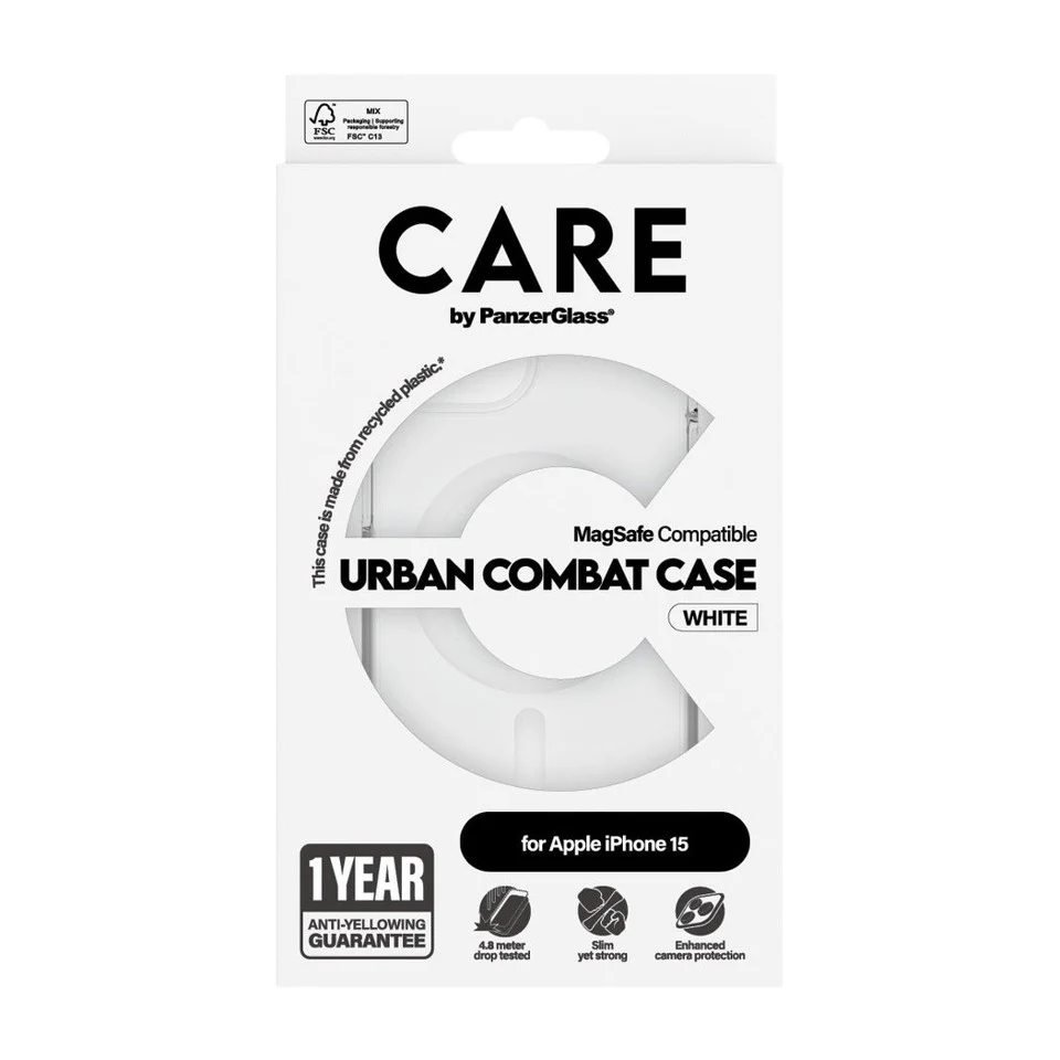 CARE by PanzerGlass - Case - Transparent med Hvid MagSafe - iPhone 15