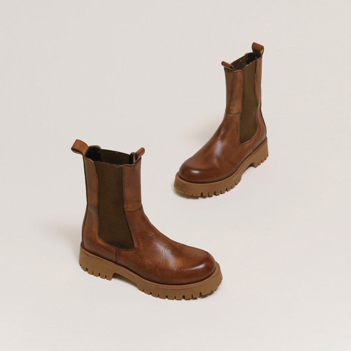 Bottines à plateformes  en cuir cognac