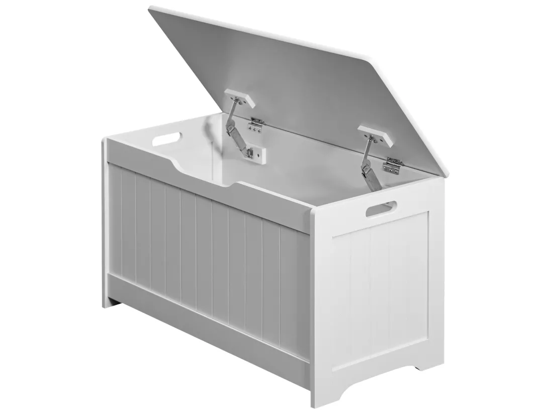 Coffre de Rangement avec Couvercle en mdf pour Jouets Enfants Blanc