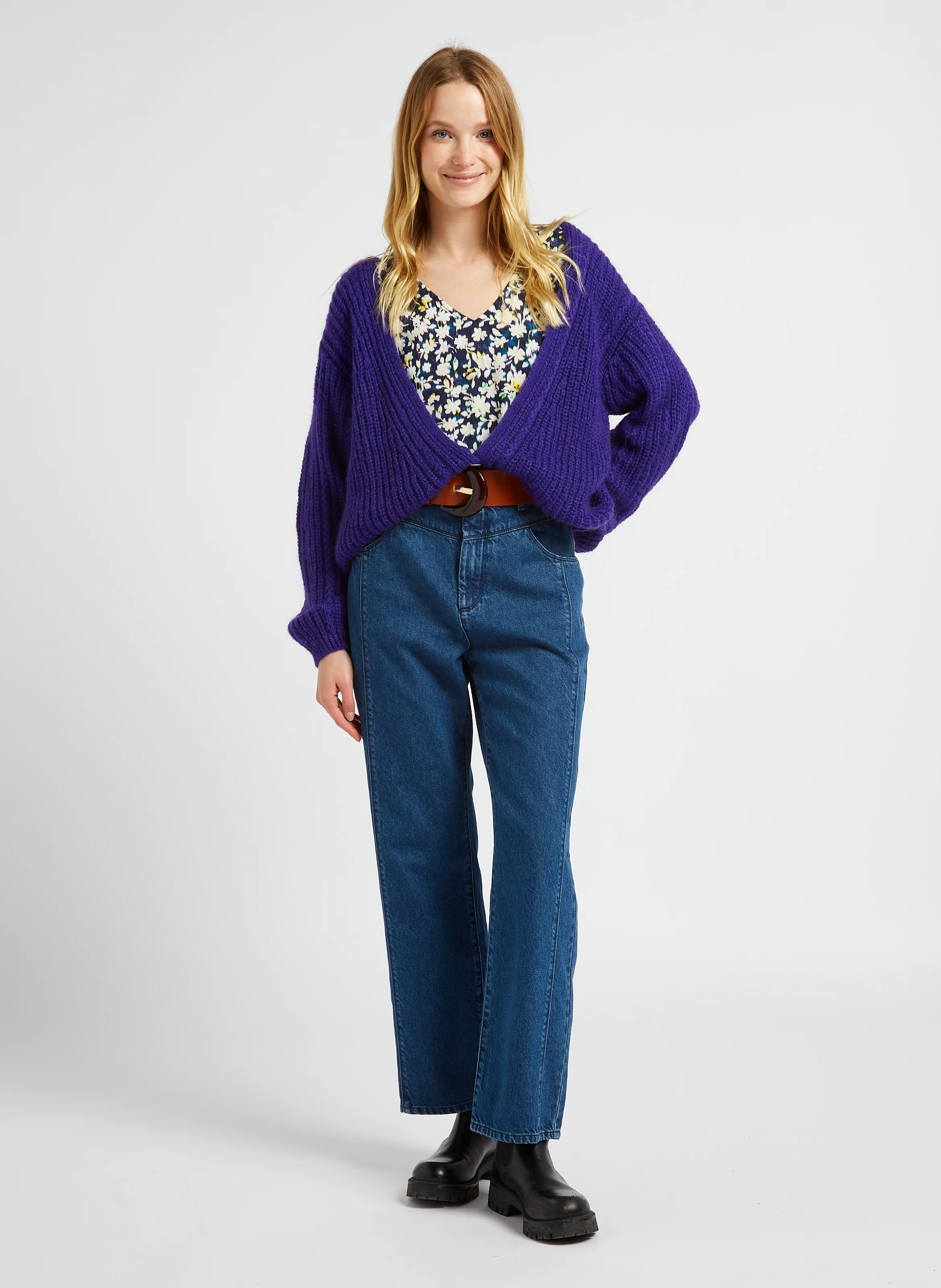 TIM - Gilet ample col V en maille | Violet