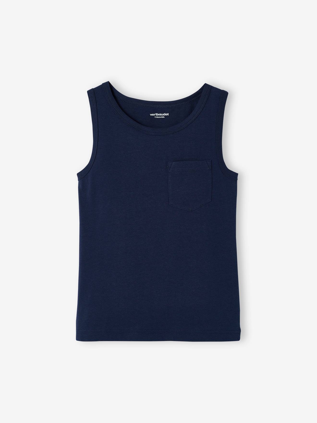 Conjunto com 2 camisetas regatas infantis com estampa de palmeiras, na cor azul.