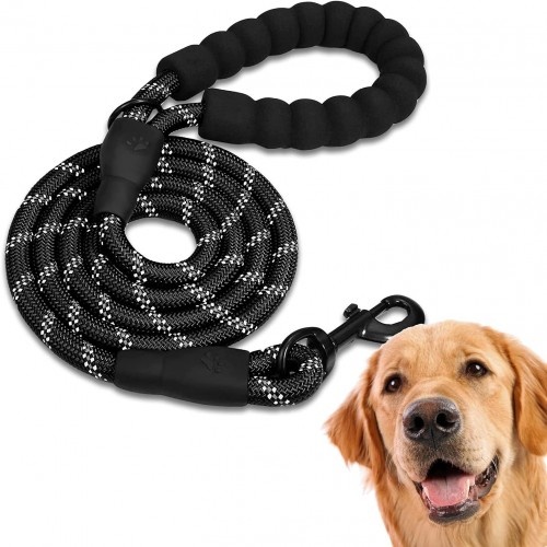 Guia de treinamento Edipets com alça acolchoada preta para cães.