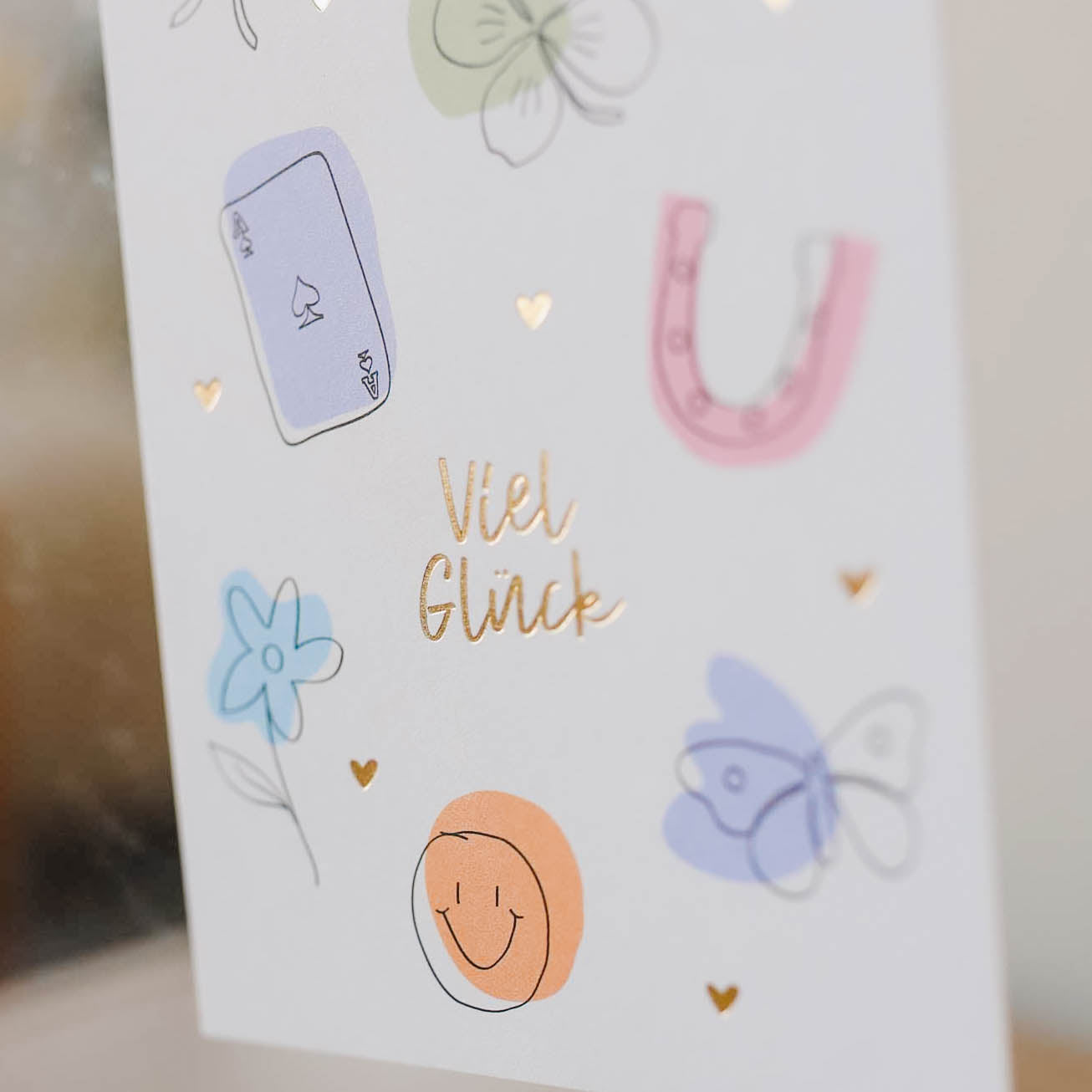 Postkarte „Viel Glück“ mit Gold