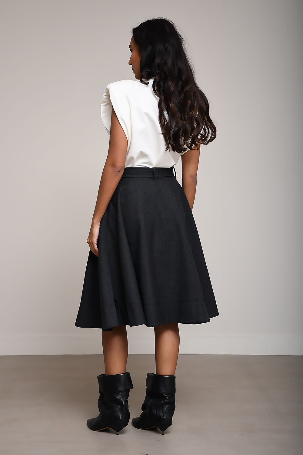 Wool suiting knee length wrap skirt