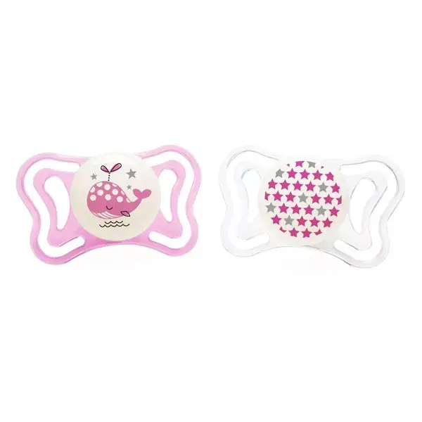 Chupeta Chicco Physio Forma Light de Silicone Fosforescente +2m Baleia Estrela Rosa Pacote com 2 + Caixa Esterilizadora