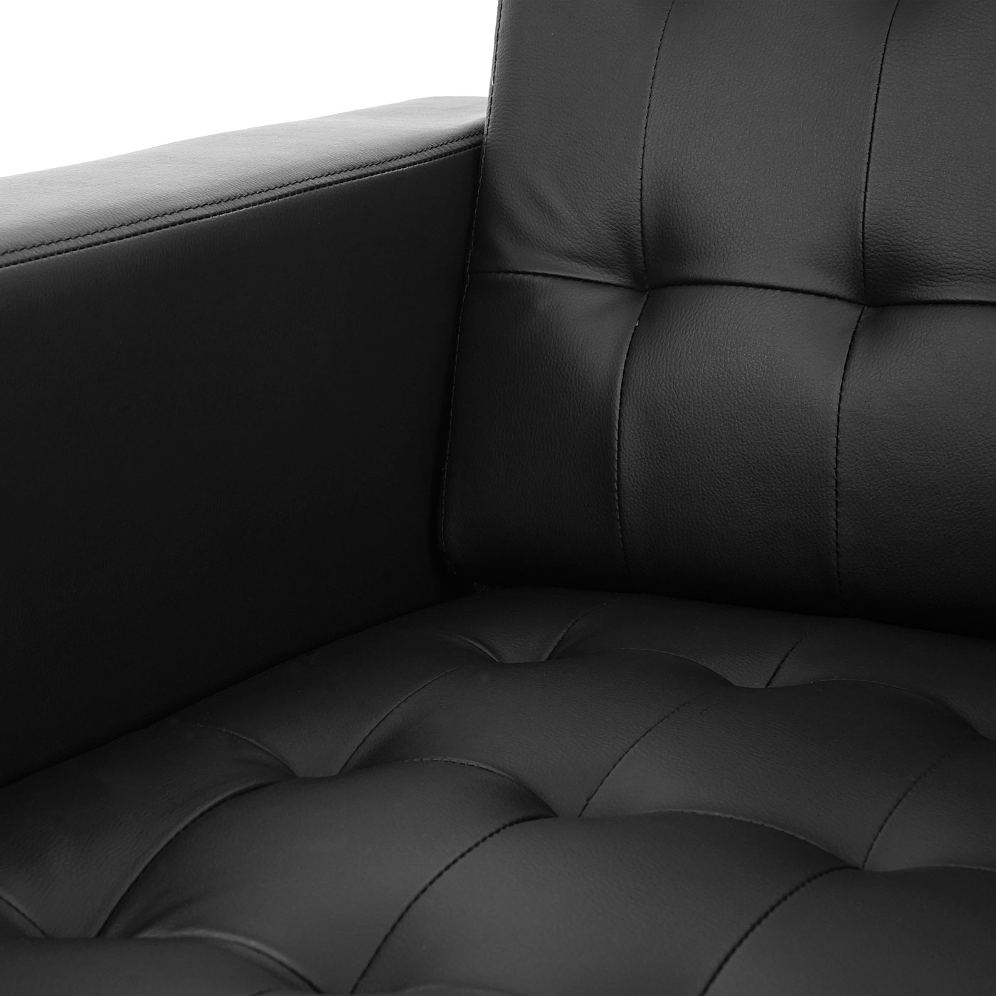 3-2-1 Sofagarnitur Pori, Couch Loungesofa Kunstleder, Metall-Füße ~ schwarz