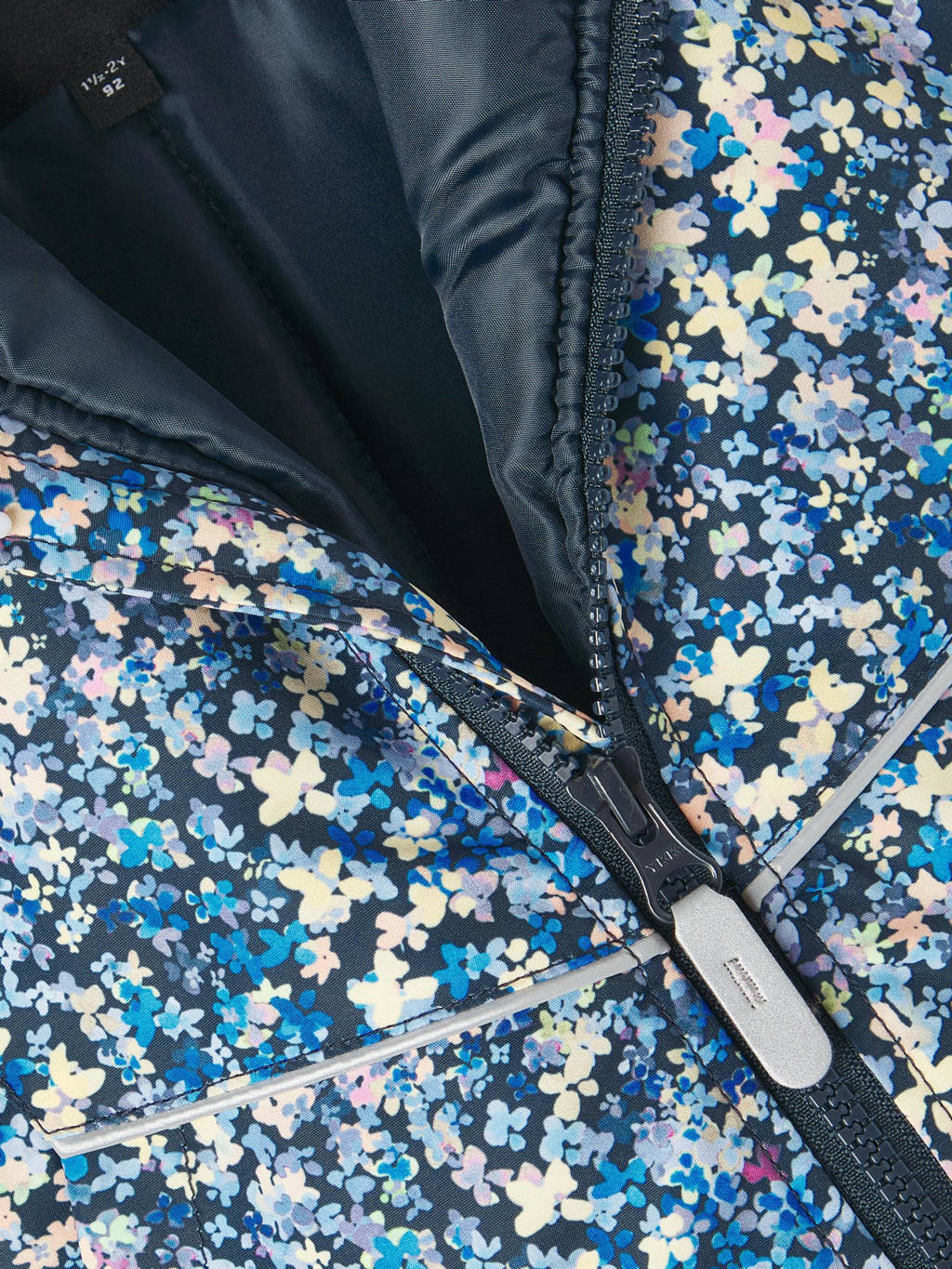 NAME IT gebloemde gewatteerde winterjas NMFMAXI van polyester donkerblauw/lichtblauw