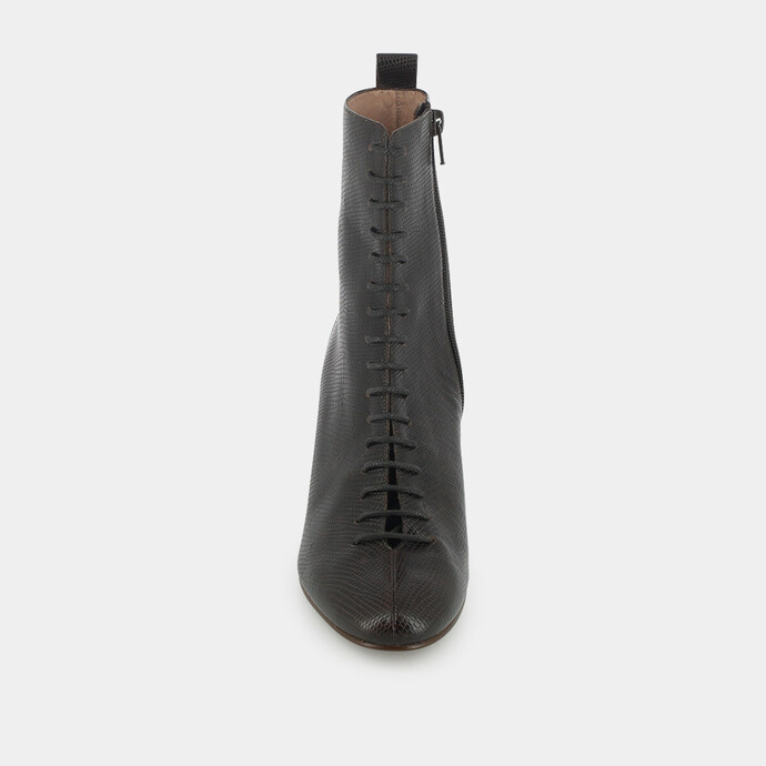 Bottines à talon et à lacets  en lézard marron