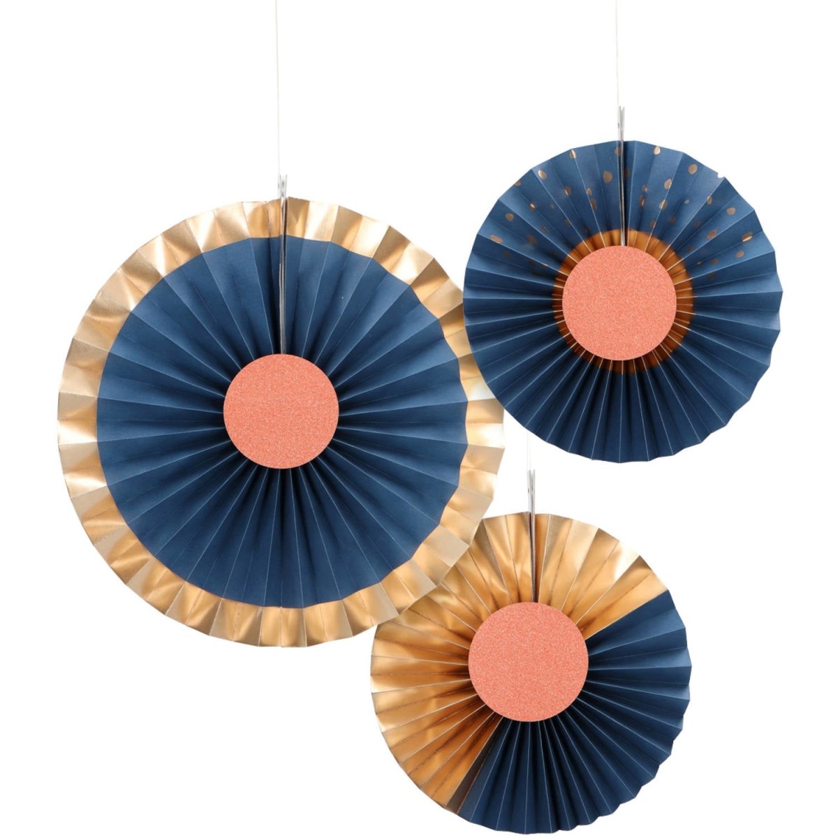 Papieren Waaiers Blauw 35cm 3st