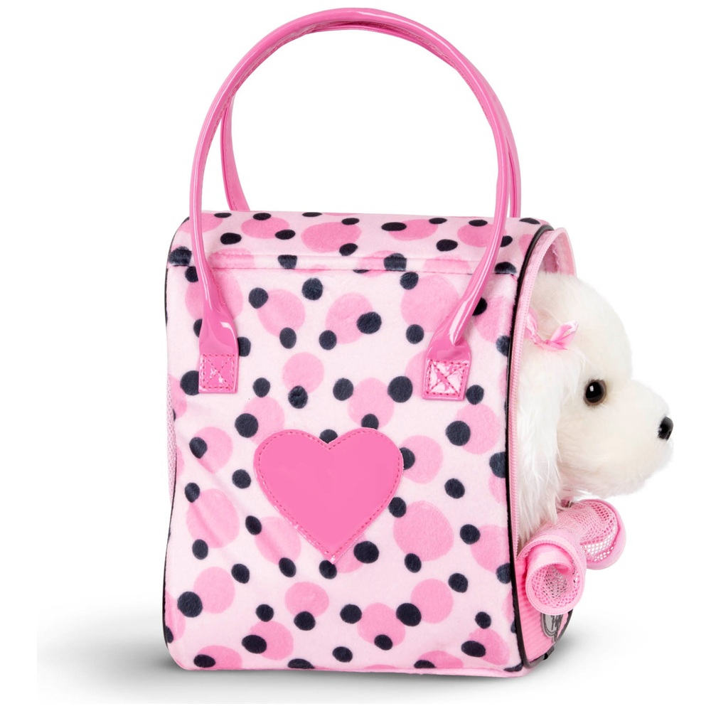 Pucci Pups Malteserwelpe in einer rosa gepunkteten Tasche