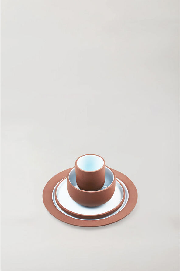 Studio About PLATE, LARGE, 2 PCS, CLAY TERRACOTTA, GLAZE LIGHT BLUE, 2501 143
