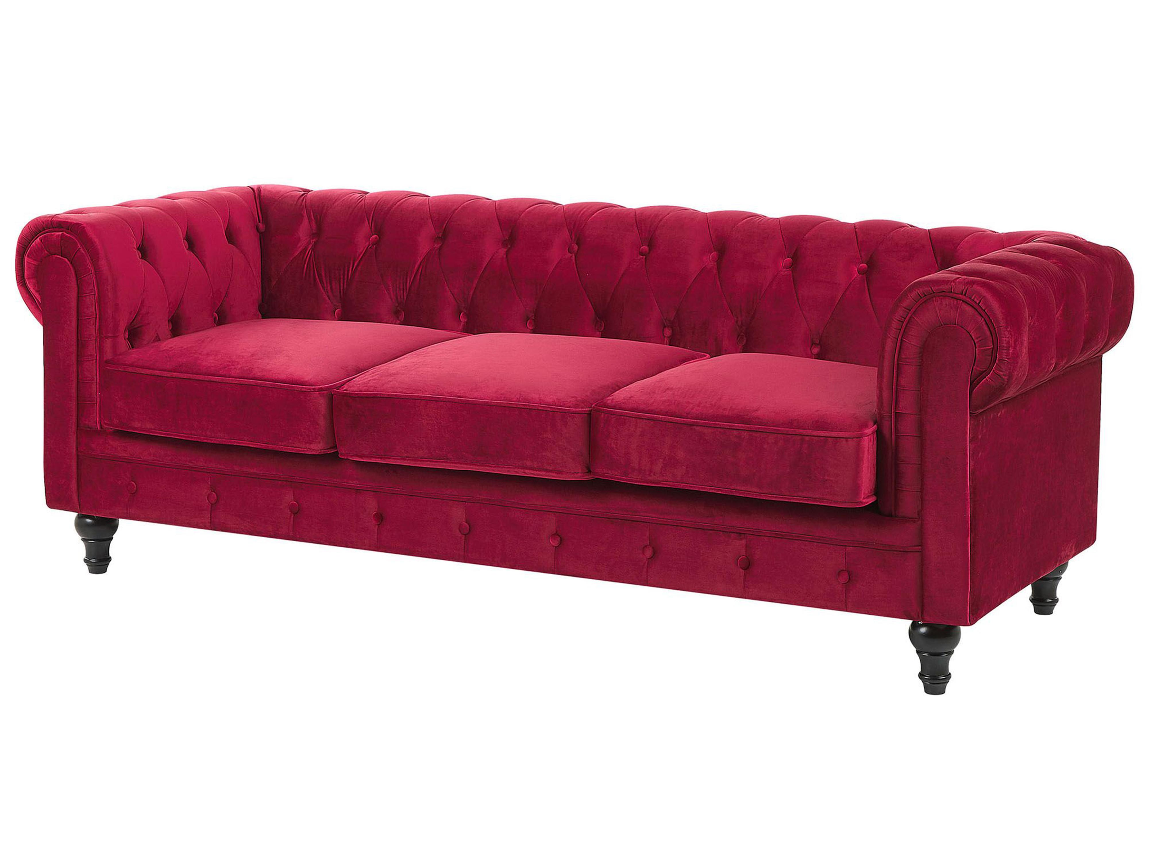 Bank 3-zits CHESTERFIELD Fluweel Donkerrood